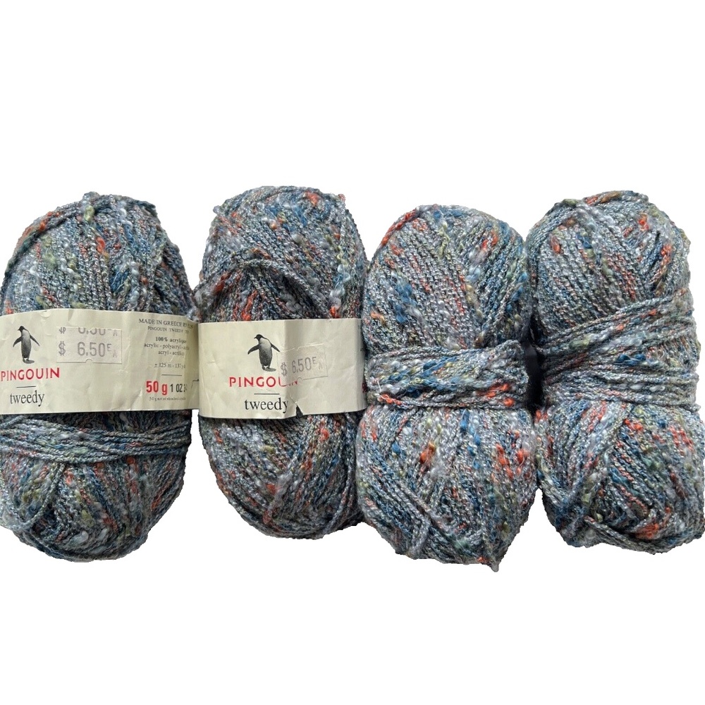Pingouin Tweedy Yarn Acrylic Lot of 4 Skeins 50 g each 137 yds Each Blue Orange